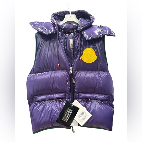 NEW 💯 AUTH Moncler Men's Genius 2 1952 Purple PufferDown Double Hood Lorent Vest - Picture 1 of 15
